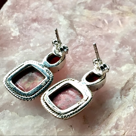 Rubellite + Thulite sterling silver studs NWT - Picture 5 of 7